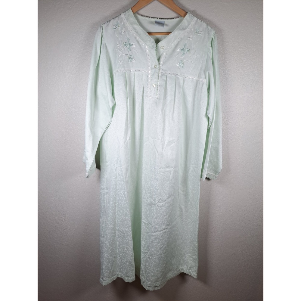 Go Softly Mint Green Floral Jacquard Nightgown Embroidered Lace Trim Large